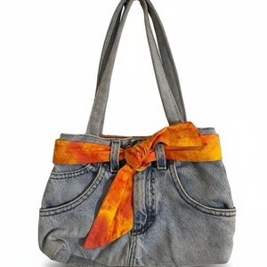 Denim Pants Tote Bag with Orange Accent